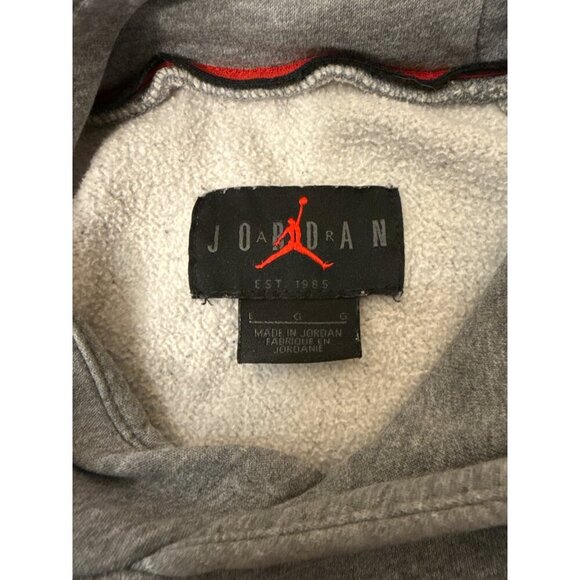 Nike Air Jordan Gray Pullover Hoodie With Kangaroo Pocket & Black/Red Logo Print - Picture 7 of 7